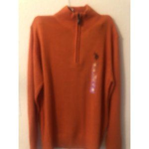 U.S. Polo Assn Sweater  Women  Medium Orange Solid Pull Over Zip Up